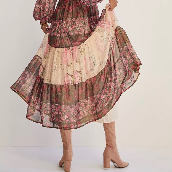 Anthropologie Mynah's Reynu Taandon Embroidered Floral Shimmer Maxi Dress - Picture 8 of 12